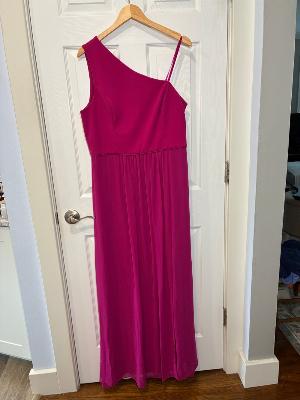 Adrianna Papell One-Shoulder Fuchsia Maxi Gown